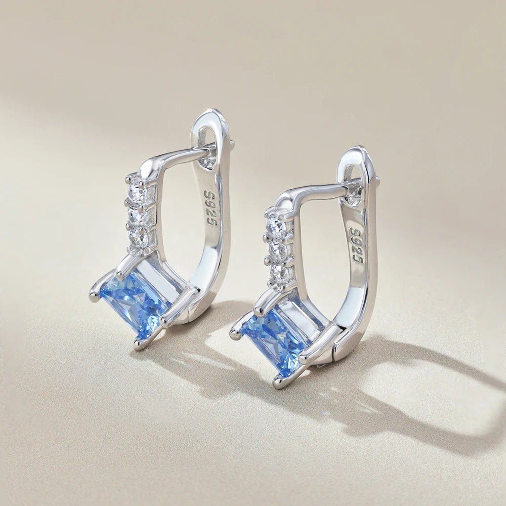 Blue Sapphire Square Hoop Earrings - Lupine