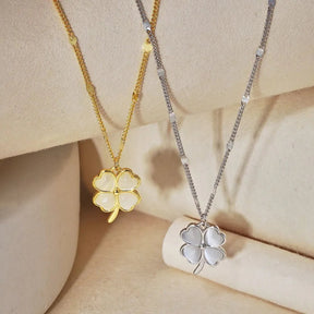 Cat Eye Stone Lucky Four Leaf Clover Pendant Necklace - Lupine