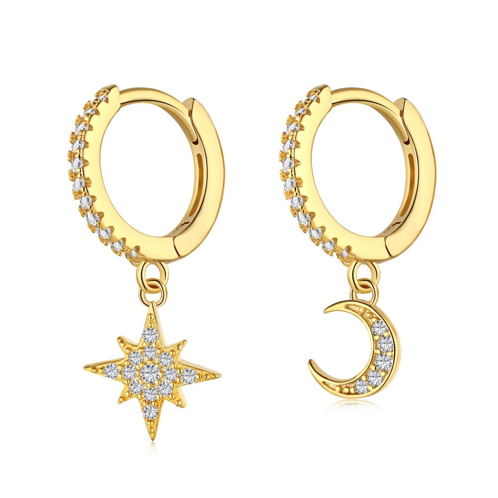 Celestial Pendant Drop Dangle Hoop Huggie Earrings - Lupine
