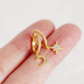 Celestial Pendant Drop Dangle Hoop Huggie Earrings - Lupine