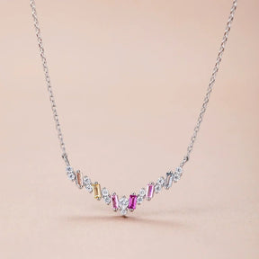 Colorful Baguette V Shape Pendant Necklace - Lupine