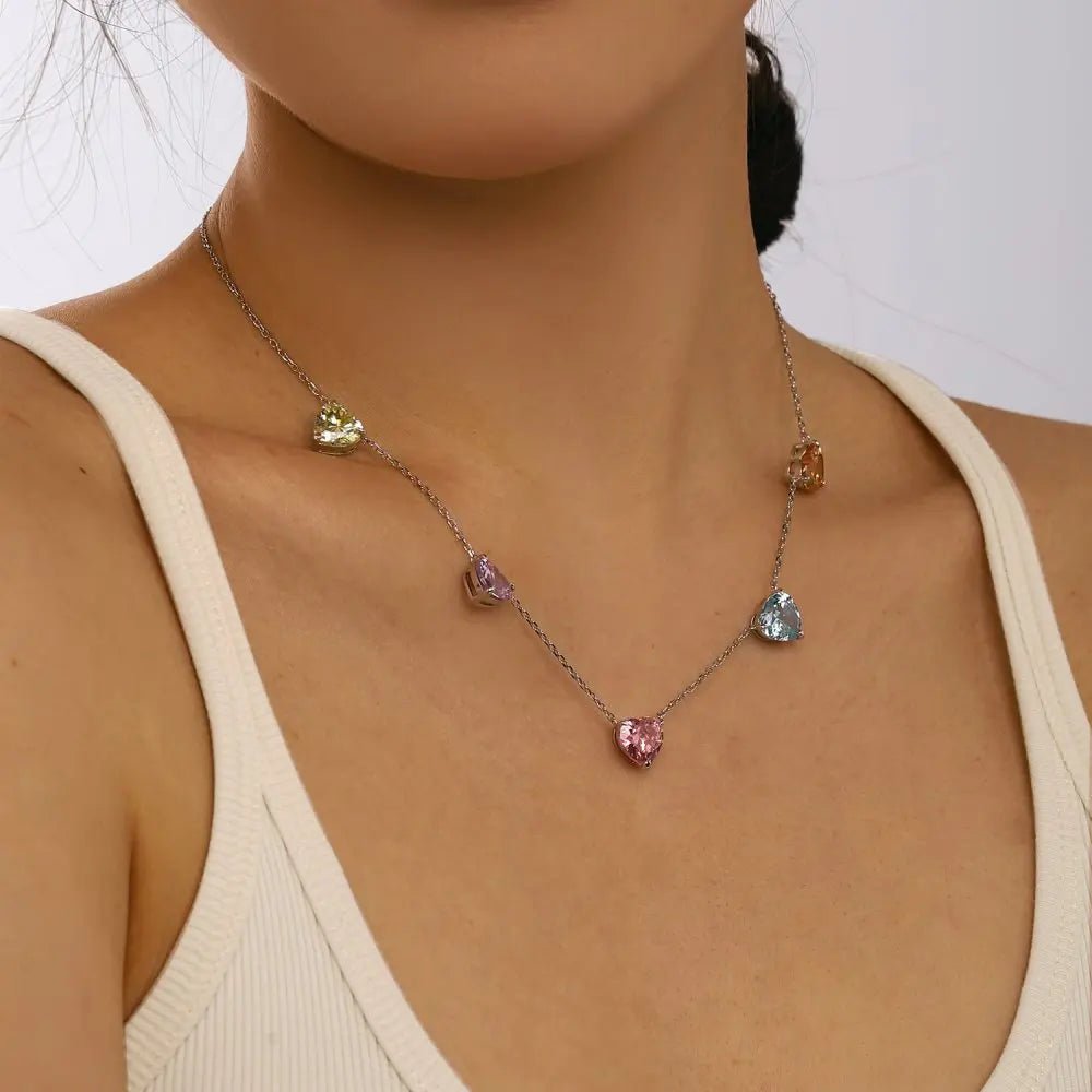 Colorful Hearts Link Chain Tennis Necklace - Lupine