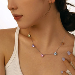Colorful Hearts Link Chain Tennis Necklace - Lupine