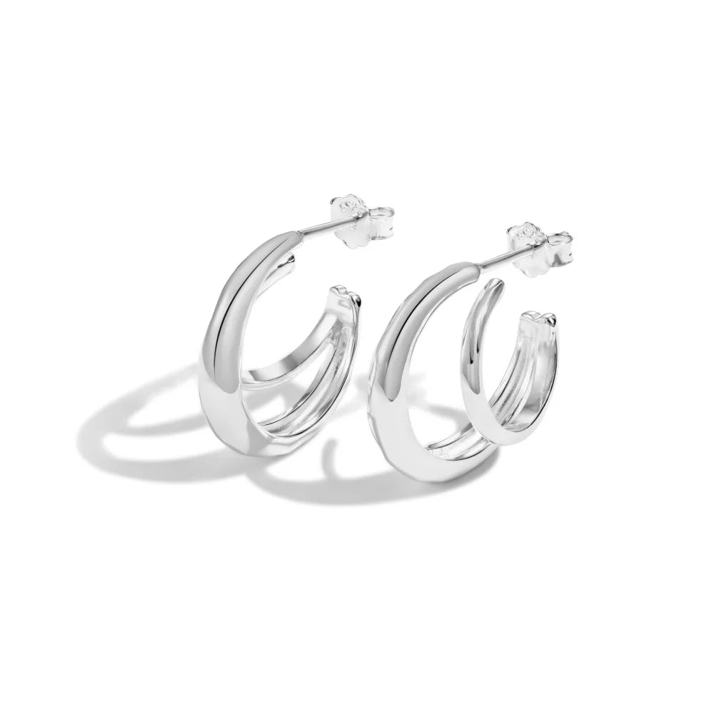 Double Layer Hoop Geometric Curved Stud Earrings - Lupine