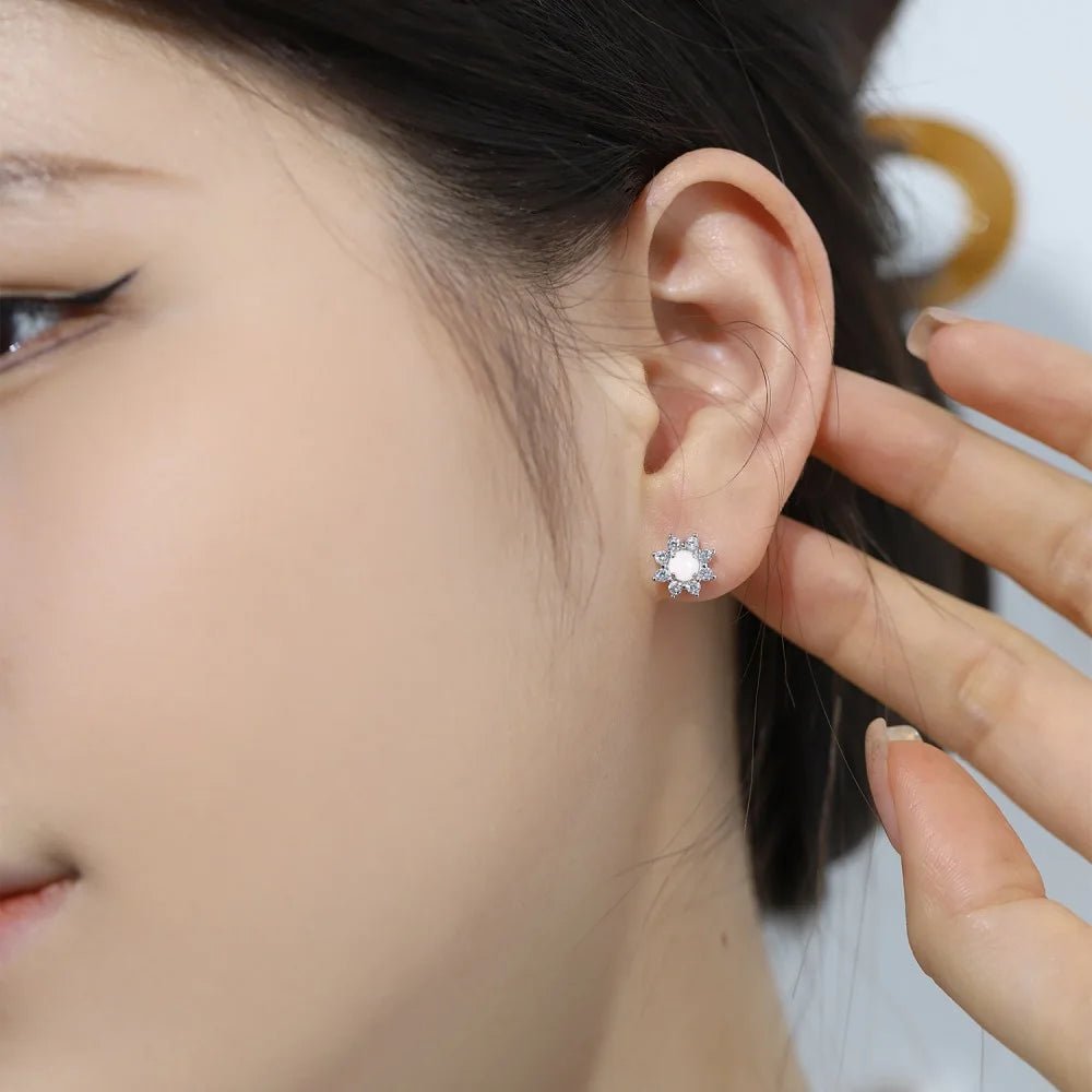 Gemstone Opal Sun Stud Earrings - Lupine