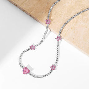 Heart Flower Shape Choker Tennis Necklace - Lupine