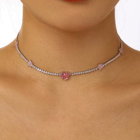 Heart Flower Shape Choker Tennis Necklace - Lupine