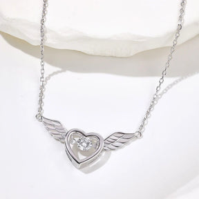 Heart Shape with Wings Rotatable Pendant Necklace - Lupine