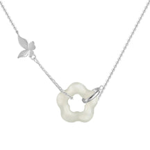 Link Chain Butterfly Flower Shape Hetian Jade Pendant Necklace - Lupine