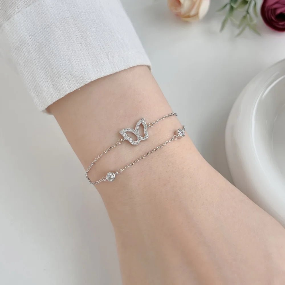 Link Chain Double Layer Butterfly Pendant Bracelet - Lupine