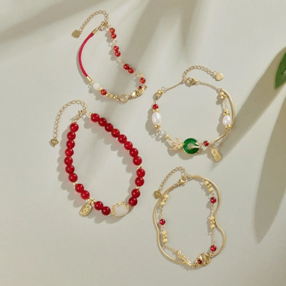 Link Chain Dragon Zodiac Hetian Jade Red Agate Bracelet - Lupine