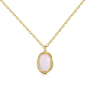 Link Chain Oval Shape Opal Stone Pendant Necklace - Lupine