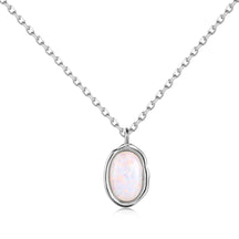 Link Chain Oval Shape Opal Stone Pendant Necklace - Lupine