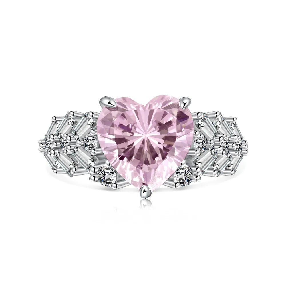 Pink 4 Carat Heart Shape Baguette Ring - Lupine