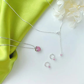 Pink Heart Pendant Dangle Hoop Earring - Lupine