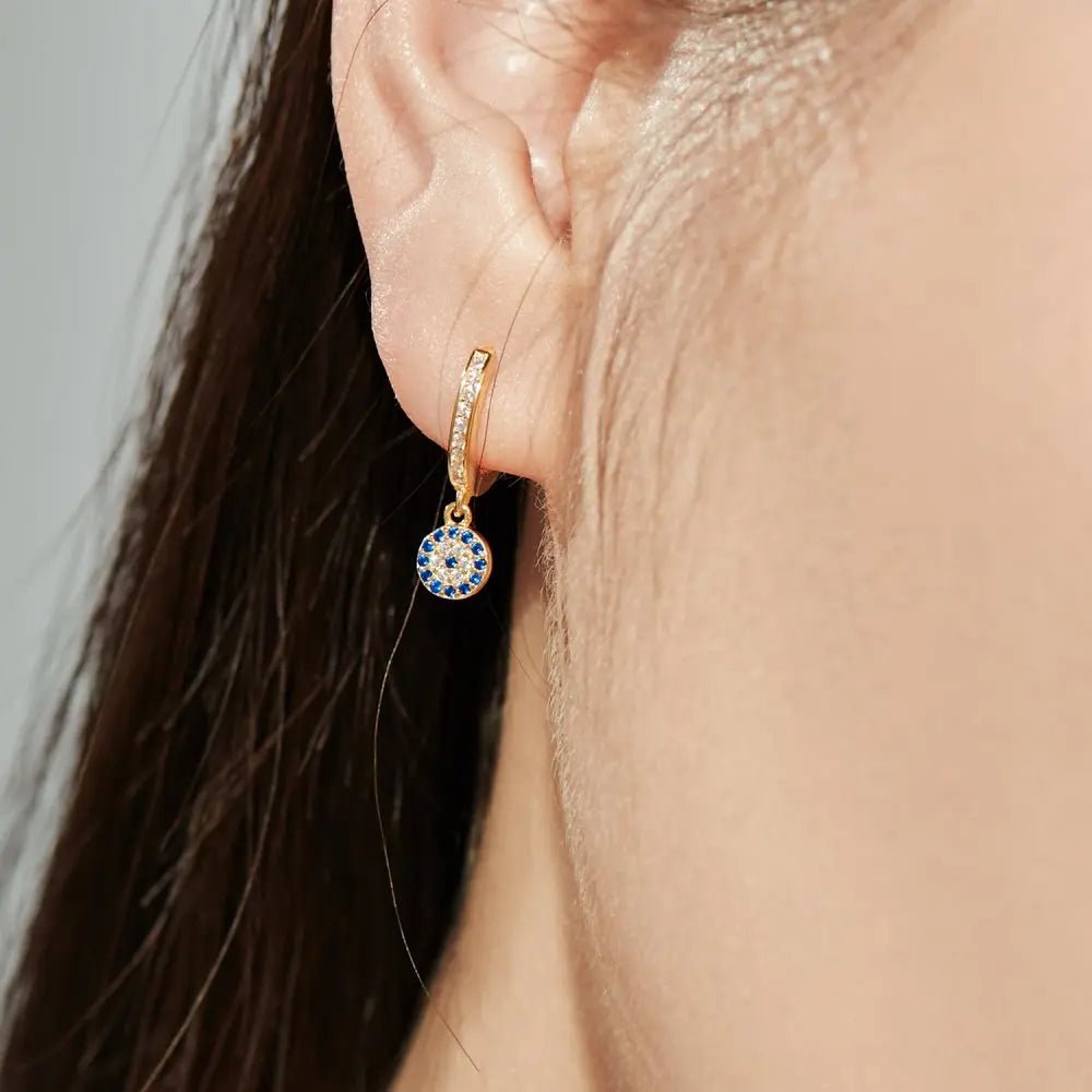 Round Evil Eye Sapphire Dangle Hoop Earrings - Lupine