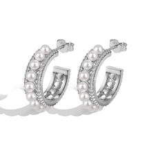 Semicircle Hoop Pearl Stud Earrings - Lupine