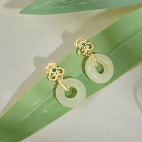Traditional Style Circle Dangle Hetian Jade Stud Earrings - Lupine