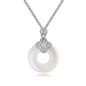 Traditional Style Hallow Out Circle Hetian Jade Pendant Necklace - Lupine