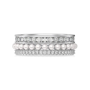 Triple Layers Eternity Band Pearl Baguette Ring - Lupine