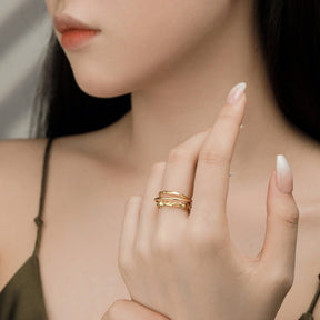 Triple Layers Open Adjustable Ring - Lupine