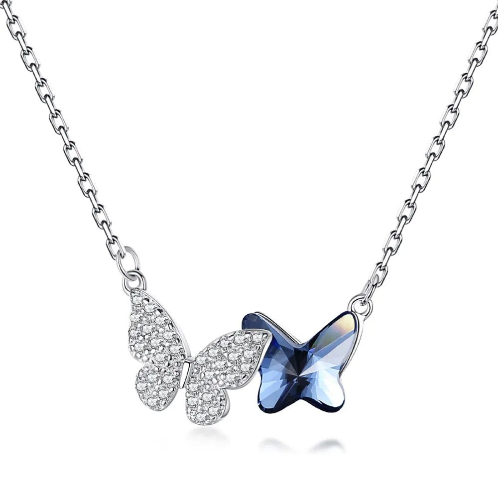 Two Butterflies Pendant Charm Necklace - Lupine